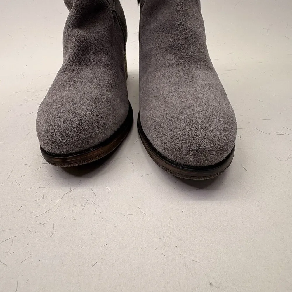 BEARPAW Madeline Boots Women 13 Gray Suede Goat Fur Fleece Block Heel NIB
